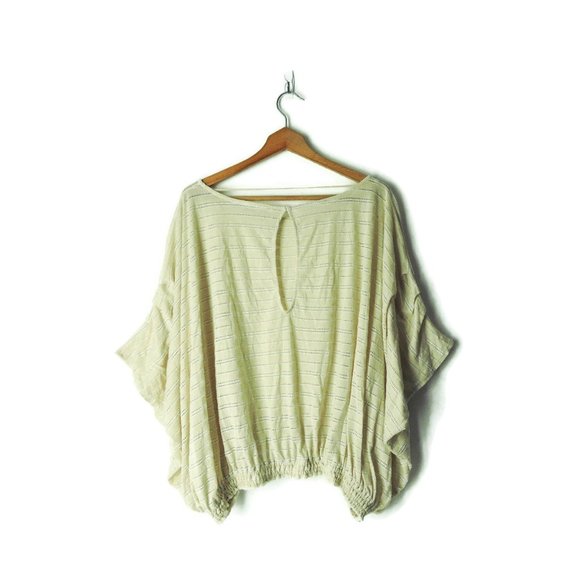 Free People Azalea Eyelet Stripe Dolman Top oversize relax loose fit Ivory Sz M - Picture 3 of 12